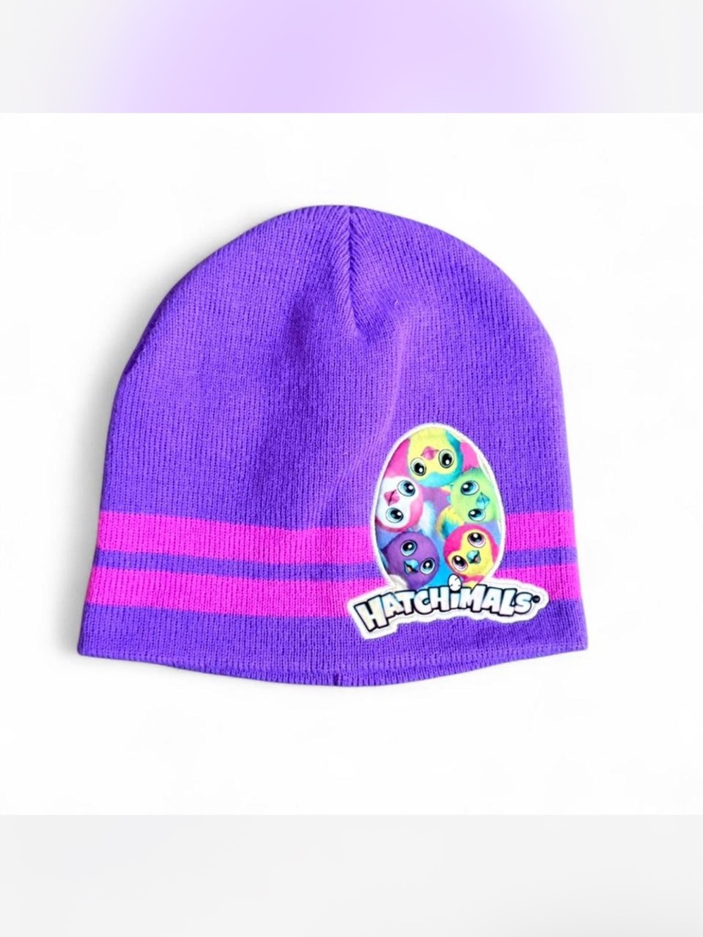 Hatchimals Girls‎ Purple Knit with Pink Stripes Winter Beanie Smoke free